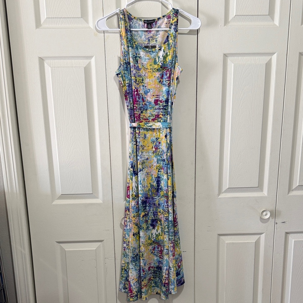 Nina Leonard Multicolor Abstract Midi Dress, Small